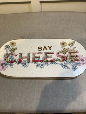 Anthropologie Say Cheese Floral Serveware Platter One Size White Pink